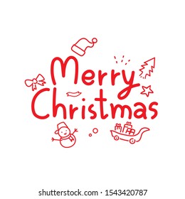 Merry Christmas vector text lettering design with cartoon cute snowman gift santa hat for holiday greeting poster for design.