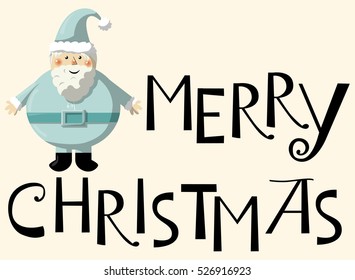 Merry Christmas vector text with a smiling Santa