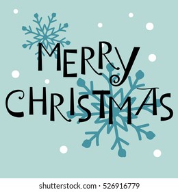 Merry Christmas vector text with snowflakes