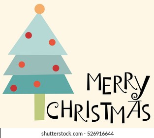 Merry Christmas vector text with a christmas tree