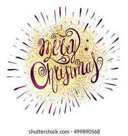 Feliz Navidad Vector Textos . Tarjeta de felicitación navideña con letras en el fondo del brillo dorado. El oro brilla sobre fondo blanco.