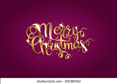Merry Christmas Vector Text . Xmas Greeting Card with Lettering on the Gold Glitter Background. Gold Sparkles on white Background.