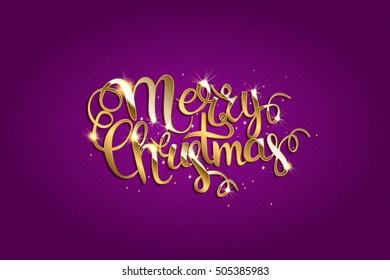 Merry Christmas Vector Text . Xmas Greeting Card with Lettering on the Gold Glitter Background. Gold Sparkles on white Background.