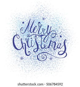 Merry Christmas Vector Text . Xmas Greeting Card with Lettering on the Abstract Snow Background.