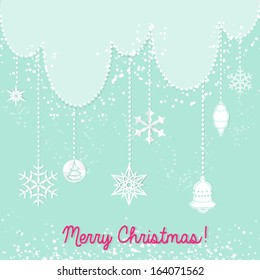 merry christmas vector turquoise card with snowflakes