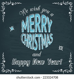 Merry Christmas vector typography design on chalkboard