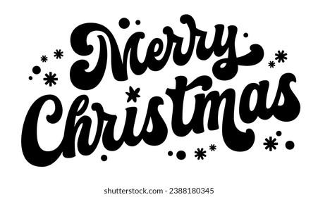 Merry Christmas, vector typography logo element, traditional festive greeting. Trendy script lettering design template for Winter Holiday events. Isolated illustration for print, web, fashion purposes