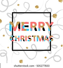 Merry Christmas. Vector unique artistic font brush strokes background with glitter elements for card, poster, brochure, flyer, web and other users