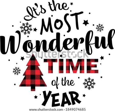 Merry Christmas Vector view. It's the most wonderful time of the year. Snowflakes. Christmas Background view. Vector. Top view(Flat lay). Text of Christmas view.