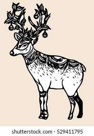 Merry Christmas from vector.Abstrack Reindeer by hand drawing.Merry Christmas in 2016.Reindeer tangle for coloring.