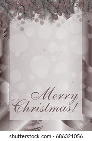Merry Christmas vertical background with berries. Vector illustration.