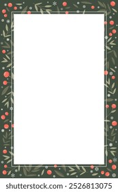 Merry Christmas vertical frame with holly berry and snowflake background graphic illustration template have blank space.