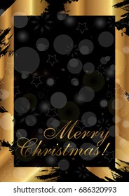 Merry Christmas vertical gold background. Vector illustration.