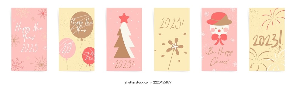 Merry Christmas vertical greeting cards. Trendy minimal winter and new year holidays templates for social media stories, promo posts, postcards, banners and flyers.