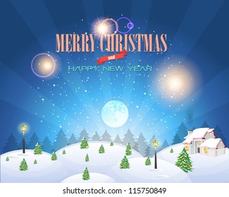 Merry Christmas Village Landscape Vector Design