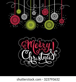 Merry Christmas vintage background. Happy New Year card. Vector illustration with lettering