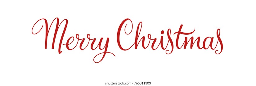 Merry Christmas vintage calligraphy vector text and xmas holiday celebration greeting card design. Horizontal red banner and poster with lettering on white. Typography design element. EPS 10.