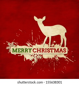 Merry Christmas vintage card with deer and snowflakes
