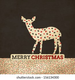 Merry Christmas vintage card with deer
