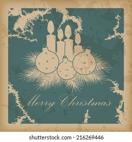 Merry Christmas vintage card with a Christmas message and baubles (EPS10 Vector)