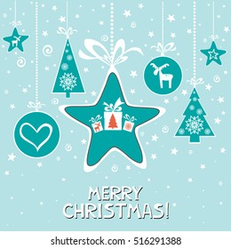 Merry Christmas! Vintage card. Vector Illustration