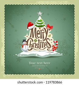 Merry Christmas vintage design greeting card background, vector illustration