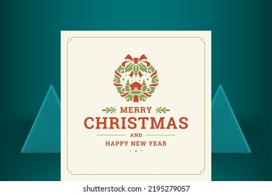 Fröhliche Weihnachtsvintage Grußkarte festliche Fichtenfrische dekorative Design Vektorgrafik. Happy New Year Traditionelle Winterurlaub Gratulationen Retro Banner Tannenbaum Dekor