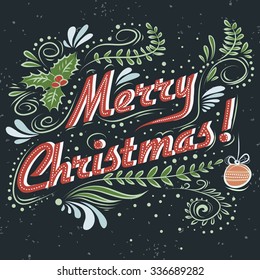 Merry Christmas. Vintage Christmas Greeting Card With Typography. Lettering.