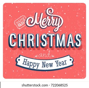 Merry Christmas vintage greeting card. Vector illustration.
