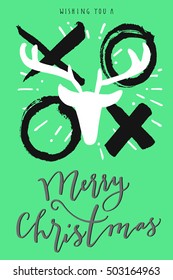 Merry Christmas! Vintage hand drawn greeting card. Gift tag, postcard, photo overlay. Modern calligraphic artwork. Vector illustration