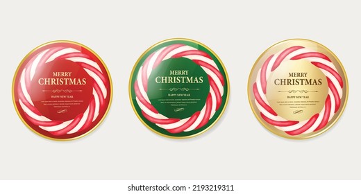 Merry Christmas vintage label with candy cane glossy badge design. Watercolor vector invitations isolated on white background.