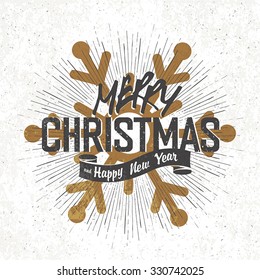 Merry Christmas Vintage Monochrome Lettering with snowflake symbol on background