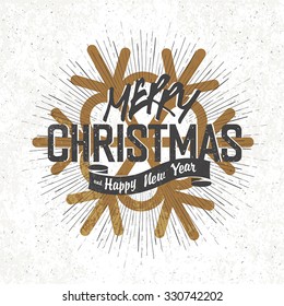 Merry Christmas Vintage Monochrome Lettering with snowflake symbol on background