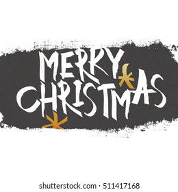 Merry Christmas Vintage Monochrome Lettering with gold snowflake symbol on background 