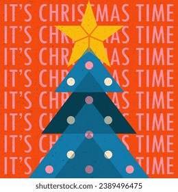 Afiche navideño vintage en estilo risográfico con textura de grano. La tarjeta de felicitación de navidad de moda con frase.