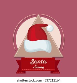 Merry Christmas Vintage Retro Typography Lettering Design Greeting Card on simple background. Happy New Year Happy Holidays Template. Card with Christmas red santa hat