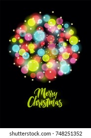 Merry Christmas. Vintage style Christmas card or poster design with blurry colorful circles. Retro vector illustration.