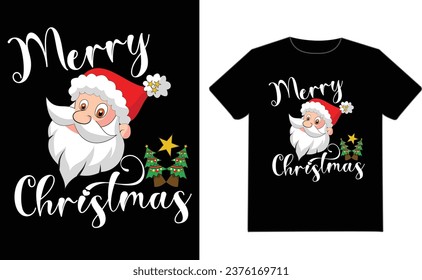 Merry Christmas Vintage T-shirt Design with Vector Santa Claus, Tree, Star, Gift .  Shirt for Men, Women and children. vintage t-shirt