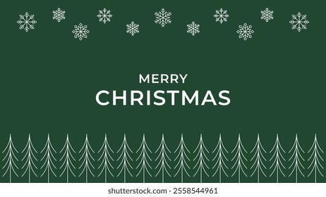 Merry Christmas Wallpaper Background Poster Graphic Vector. Christmas Pine Tree, Tree, Snowflake, Snow. Editable Line Art Stroke