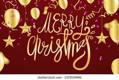 Merry christmas wallpaper and Happy New Year Postcard or Poster with floating party balloons colourful . Vector illustration