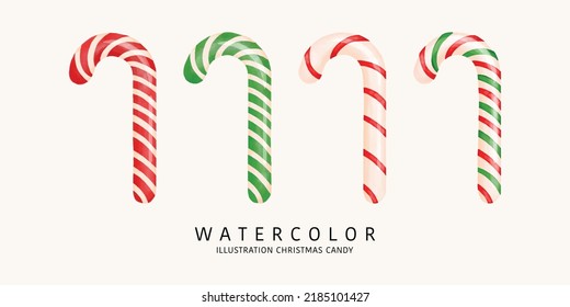 Merry Christmas watercolor Candy cane. Watercolor vector illustration.