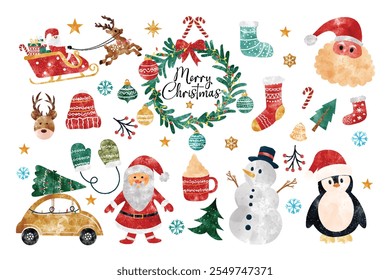 Merry Christmas Watercolor Clipart Set, Xmas Elements, Winter Holidays Bundle, Vibrant Christmas Clipart Collection