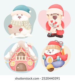 Merry Christmas watercolor elements in Christmas festival. Vector illustration.