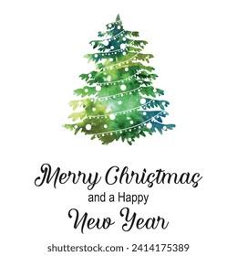 Merry Christmas watercolor, vector illustration, Christmas tree bells and gifts 