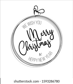 Merry Christmas, We Wish You Merry Christma and Heppy New Year, greeting postcard, Typographic Background with Christmas Elements