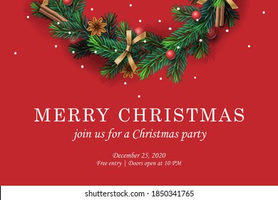 Merry Christmas. Web template with Christmas wreath, vector illustration.