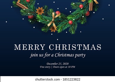 Merry Christmas. Web template with Christmas wreath, vector illustration.