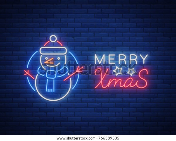 Merry Christmas Welcome Card Done Neon Stock Vector (Royalty Free ...