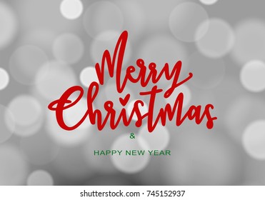 Merry Christmas with white bokeh background. Concept design for greeting card , banner, poster for new year and Christmas season in vector illustration
