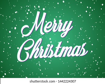 Merry Christmas White Handwritten Vector Text Calligraphy Lettering design. Calligraphy Font style template. Snow Falling Background.